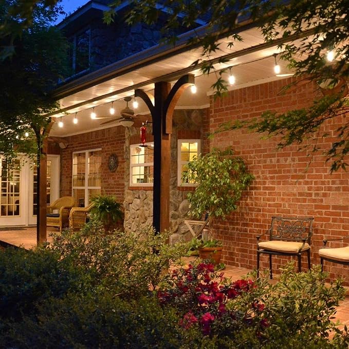Enbrighten Vintage Outdoor String Lights, 48ft, 24 Bulbs, White Light Only | 2700K Warm White Light, Weatherproof, Shatterproof Acrylic Bulbs, Drop Cord, Easy Install Keyholes, Linkable up to 350ft