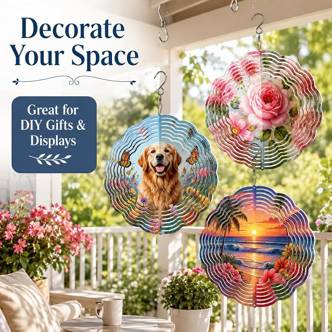 12pcs Sublimation Wind Spinner Blanks 8 INCH Bulk Aluminum Metal Blanks Product Outdoor Garden Decoration for Heat Press Transfer DIY Gift