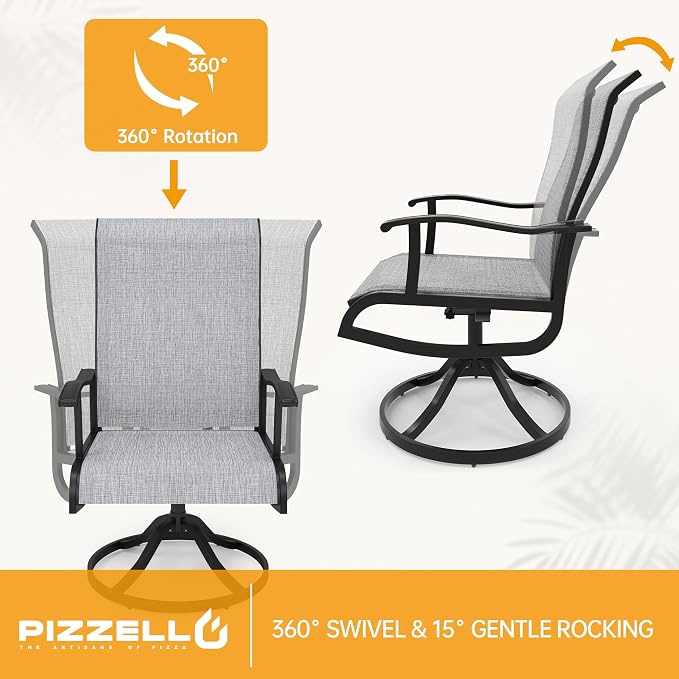 PIZZELLO 7-Piece Outdoor Patio Dining Set with 6 Swivel Patio Chairs and 59"x 35" Rectangular Dining Table, All Weather Patio Dining Furniture Set for Backyard, Garden, Deck and Poolside