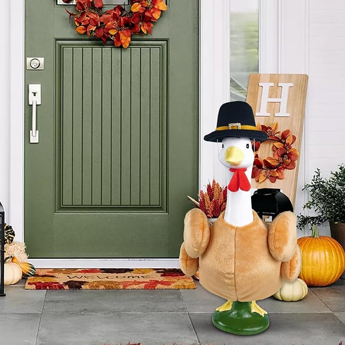 Turkey Porch Goose Outfits for 23 Inch Lawn Statue, Funny Costume for Plastic/Cement Goose Statue, Seasonal Fall Thanksgiving Sculpture Clothes for Garden Yard Patio Party Decoration