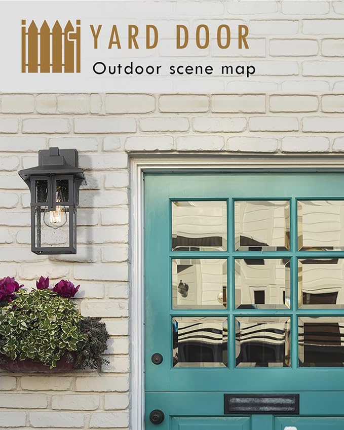 Outdoor Light Fixture, HWH Large Outdoor Wall Lantern, 1-Light Exterior Wall Mount Light with Seeded Glass, Matte Black Finish, 15" Height, HX1B BK (Large)