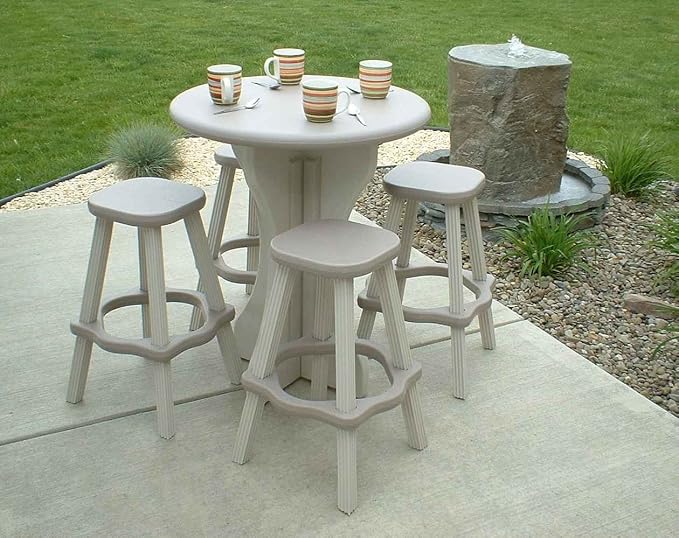 Patio Table Set with Four Barstools - Warm Grey Base with Grey Accents - Perfect for Patio and Outdoor Spaces. Hardware Free Easy Assembly. Proudly Made in USA