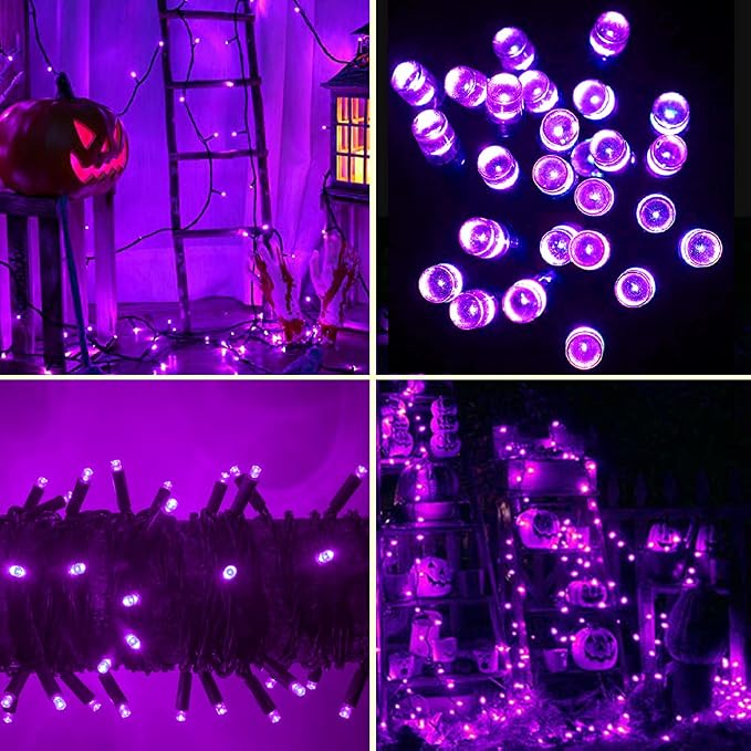 200 LED Purple Halloween Lights Outdoor String Lights, 66 ft | Green Wire Waterproof Twinkle Fairy Lights with Timer, 8 Modes Connectable String Lights Indoor Bedroom Halloween Decorations