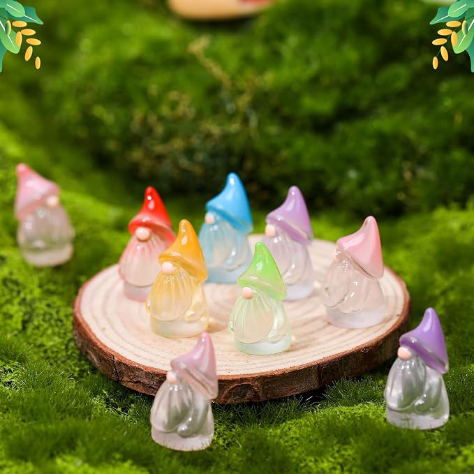 72 Pcs Luminous Mini Resin Gnomes, Tiny Gnomes Fairy Garden Statues Glow in The Dark Miniature Gnome Figurines Decor for Landscape, Outdoor, Patio, Yard, Lawn (6 Colors)