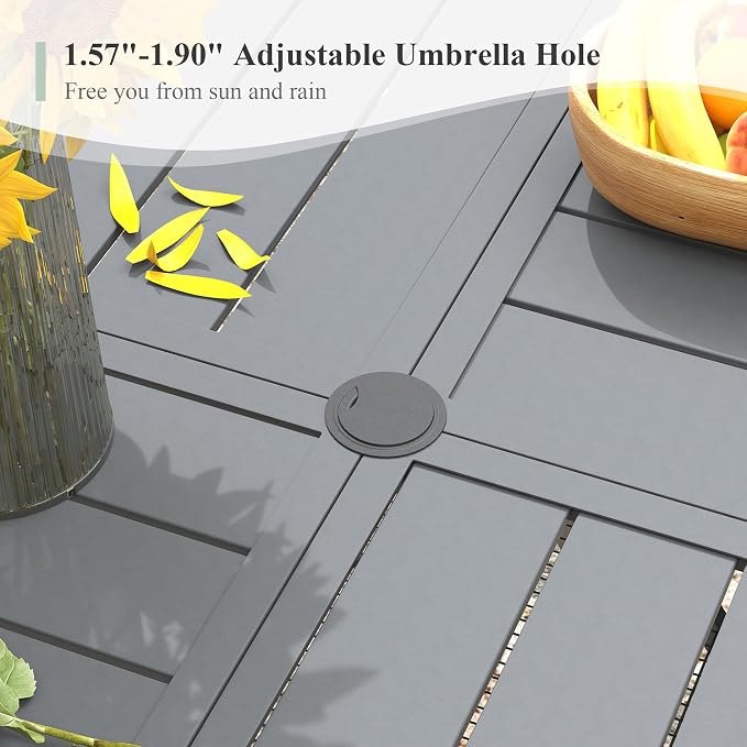 Patio Dining Set for 10, Round 63.1" Patio Dining Table and Stackable Outdoor Dining Chairs Outdoor Furniture for Backyard Porch Deck, Spliced Dark Grey Table and Grey Chairs