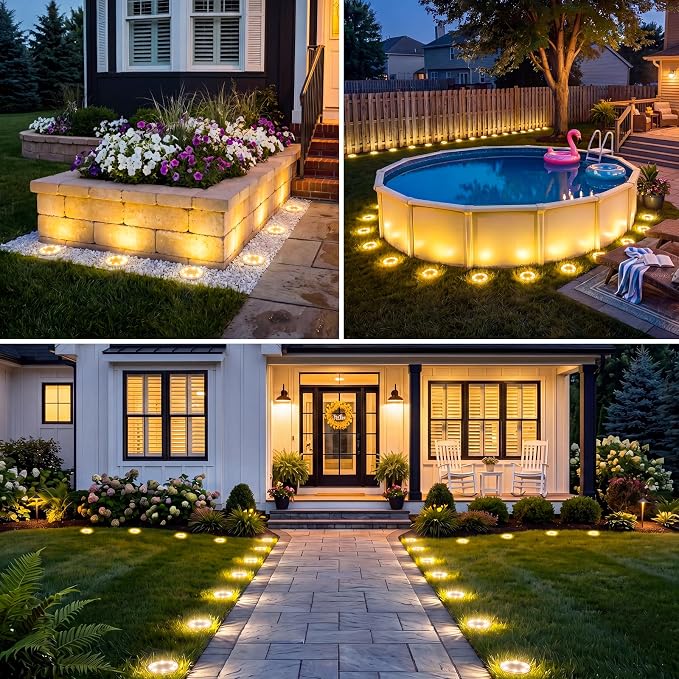 Mini Solar Ground Lights, 24 Pack Solar Lights Outdoor Waterproof, Upgraded LED Flat Landscape Lighting for Outside Pathway Garden Patio Yard Driveway,Warm White