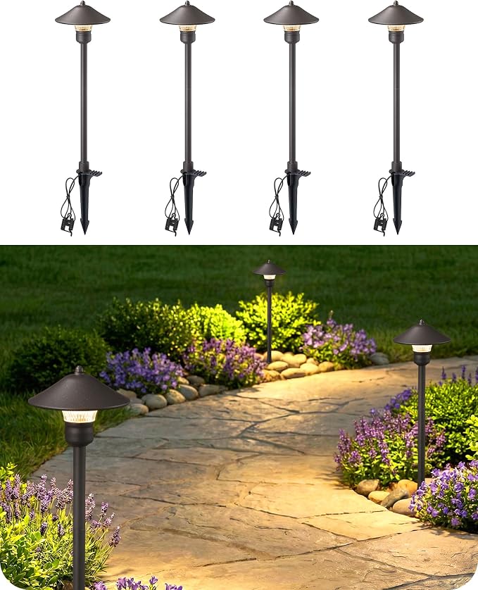 EDISHINE Low Voltage Landscape Lighting, Wired LED Pathway Lights 4 Pack | 16.5" Tall, 12V AC/DC, 3W 150LM 3000K, 50,000H, Waterproof Aluminum for Walkway, Driveway, Garden, Path, Yard