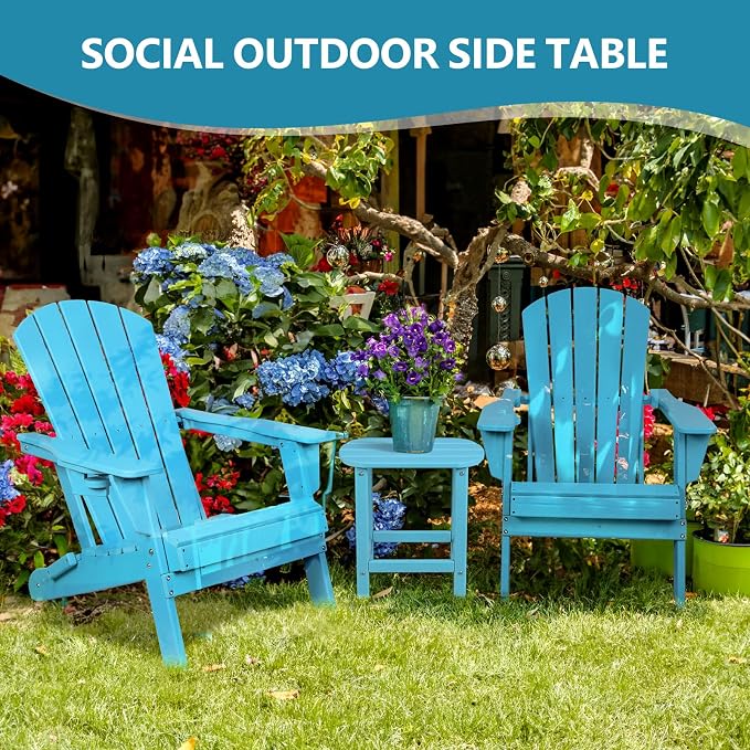 Plawdlik Adirondack Side Table, Wooden Textured,Hdpe Outdoor Weather Resistant Set for Patio, Garden, Porch, Pool, Backyard & Light Blue
