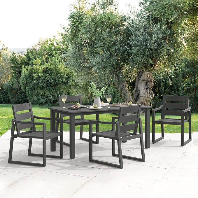 Cozyman Patio Table and Chairs Set, HDPS Outdoor Dining Set for 6, Patio Furniture for Deck, Poolside, and Backyard, Dark Gray