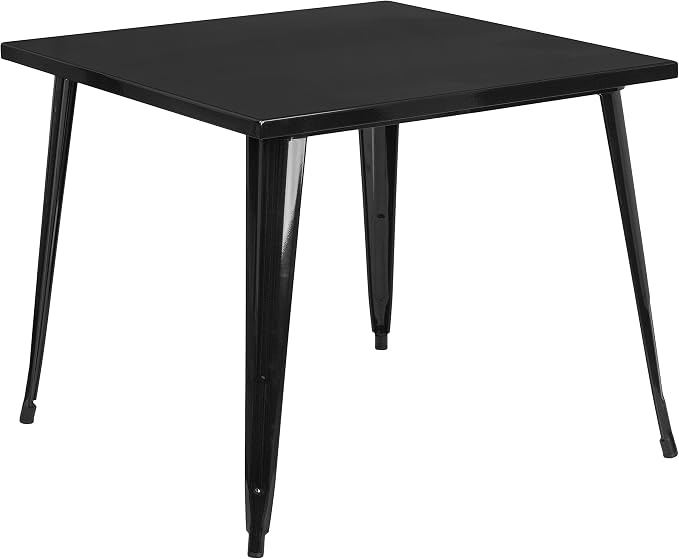 EMMA + OLIVER Commercial Grade 35.5" Square Black Metal Indoor-Outdoor Table