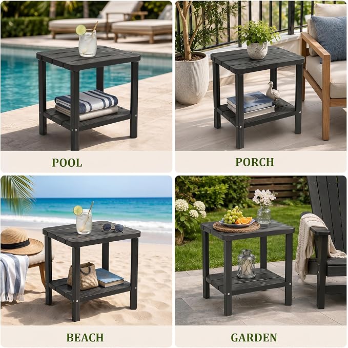 Outdoor Side Table,2PCS Small Table 2-Tier, Weather Resistant Outdoor End Tables, Patio Furniture for Garden, Porch, Pool, Lawn, Backyard or Indoor Bedroom
