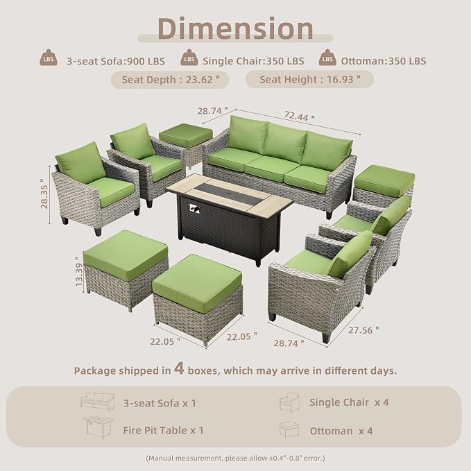 CAODOC Wicker Patio Furniture Set,8 Pieces Modern Outdoor Conversation Set Sectional Sofa with Cushion and Ottomans for Garden, Poolside, Backyard