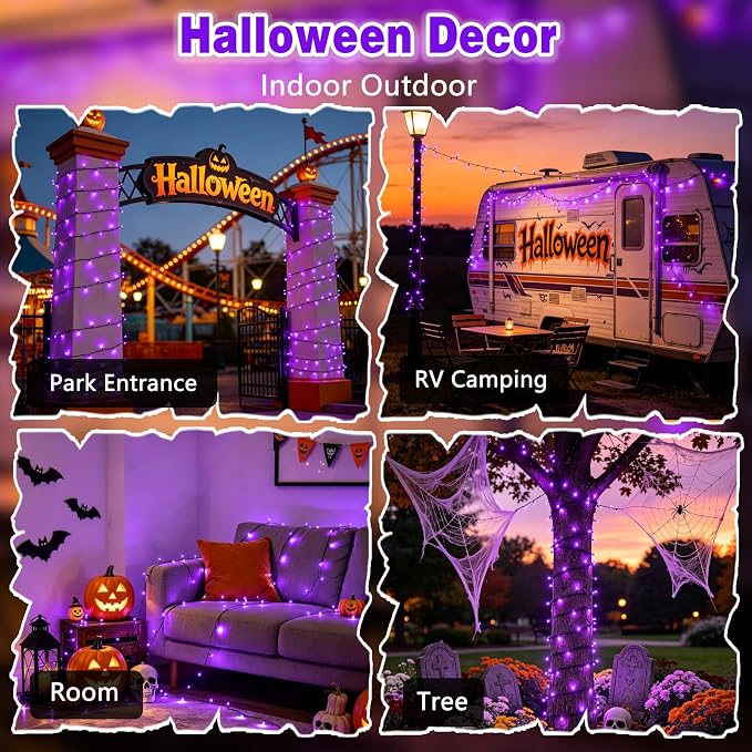 Halloween Lights Outdoor 165FT 500 LED Twinkle String Lights Remote Purple | 8 Modes, 3 Timer Settings, Memory Function, Waterproof Twinkle Lights Plug in, Indoor Outdoor Halloween Horror Party Decor