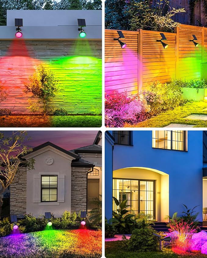 Solar Spot Lights Outdoor Color Changing, 7 Modes/14 LED Outdoor Solar Lights for Yard, Waterproof RGB Multicolor Solar Landscape Spotlights Auto On/Off for Flood, Yard, Tree, Pathway, 4 Pack