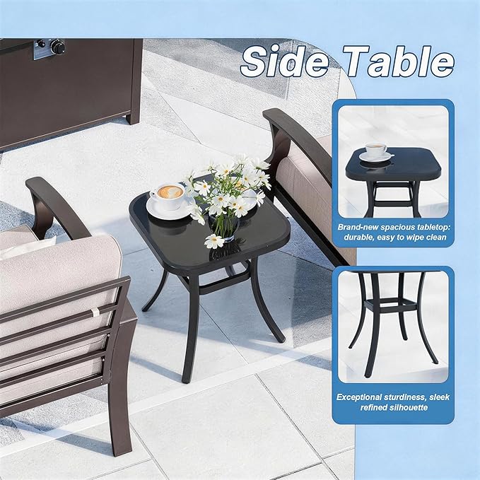 Kurapika Aluminum Patio Furniture Set 5-Seat Modern Metal Outdoor Conversation Sets w/45in Propane Fire Pit Table, Swivel Rocking Chairs Patio Sectional Sofa w/5.1 Inch Cushion, Grey