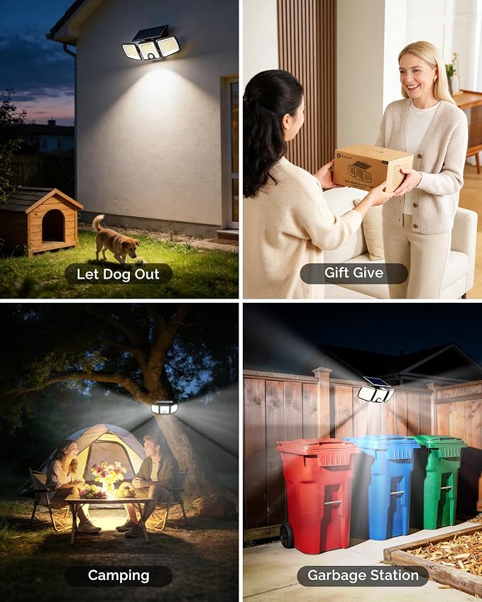 Brightown 1 Pack Solar Flood Outdoor Lights with Motion Sensor 3 Modes | 2500LM 223 LED Solar Outdoor Lights, 3 Head 270° Wide Angle Street Area IP65 Waterproof Security Wall Lights with Remote