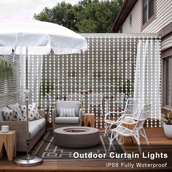 echosari 20Ft x 10Ft Large Curtain Lights Plug in, 600 LED Dual Color Changing Outdoor Curtain Lights Waterproof Connectable with Remote for Wedding Backdrop Yard Decor (Cool White & Multicolor) | 600 LED Dual Color Changing Outdoor Curtain Lights Wate...