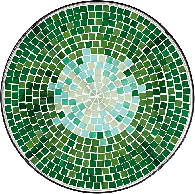 Teal Island Designs Bella Modern Black Metal Round Outdoor Accent Side Table 14" Wide Green Mosaic Tile Inlay Tabletop Gracefully Curved Legs for Patio House Home Balcony Spaces Deck Shed Yard