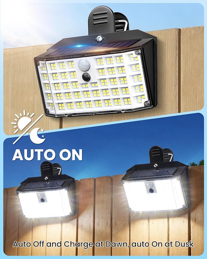LUHLEE 176LED Clip on Solar Lights Outdoor, 600LM Solar Motion Lights Outdoor with 180° Wide Angle, IP65 Waterproof Portable Solar Fence Lights Outdoor for Fence, Gutter, Garden, Camping, Patio 6Pack