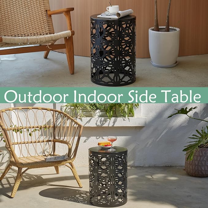 Y&M Set of 3 Metal Round Patio Side Tables, Multifunctional Coffee Table End Table for Indoor & Outdoor Garden Stool Modern Design -Black
