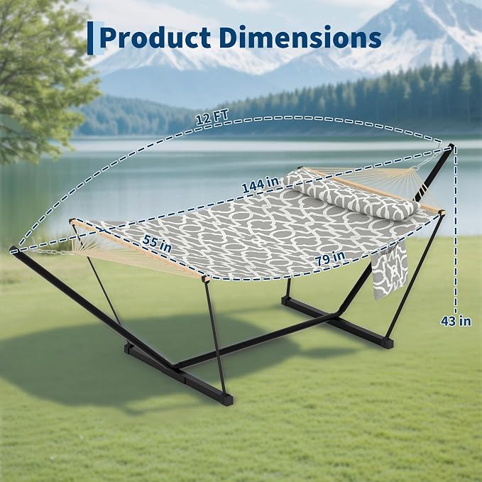 GarveeLife Outdoor Double Hammock with Heavy Duty Adjustable Steel Stand, Portable 2 Person Hammock for Patio Garden Beach Backyard