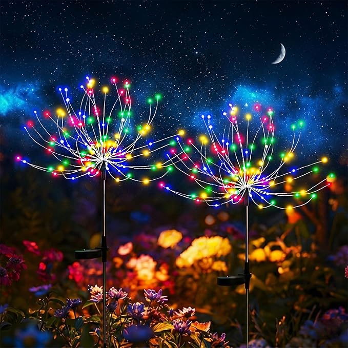 Solar Firework Lights Outdoor, Adjustable 32" to 51" Extra Tall, 200 LED Stainless Steel 3-Section Pole, 8 Modes Waterproof Starburst Garden Lights for Yard Pathway Walkway Decor(Color 4 Pack)