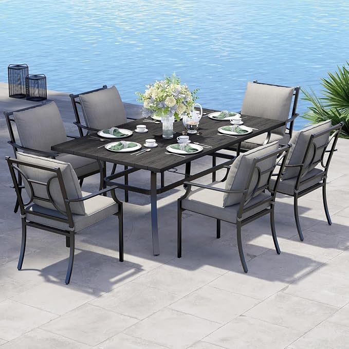 Grand patio Dining Chairs Set of 4,Outdoor Fixed Patio Dining Chairs Set of 4,Fixed Dining Chair,Outdoor Dining Chairs with Grey Cushions, Patio Chairs for Outside, Garden Lawn Porch, Backyard