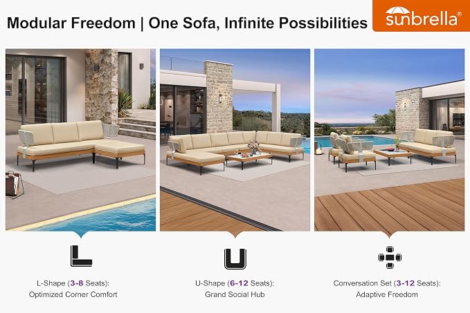 PURPLE LEAF Patio Furniture Set Outdoor Sectional Sofa with Coffee Table Fade-Resistant Cushions Wicker U-Shaped 9 Pieces Aluminum Conversation Sets for Balcony Yard Poolside Garden, Khaki