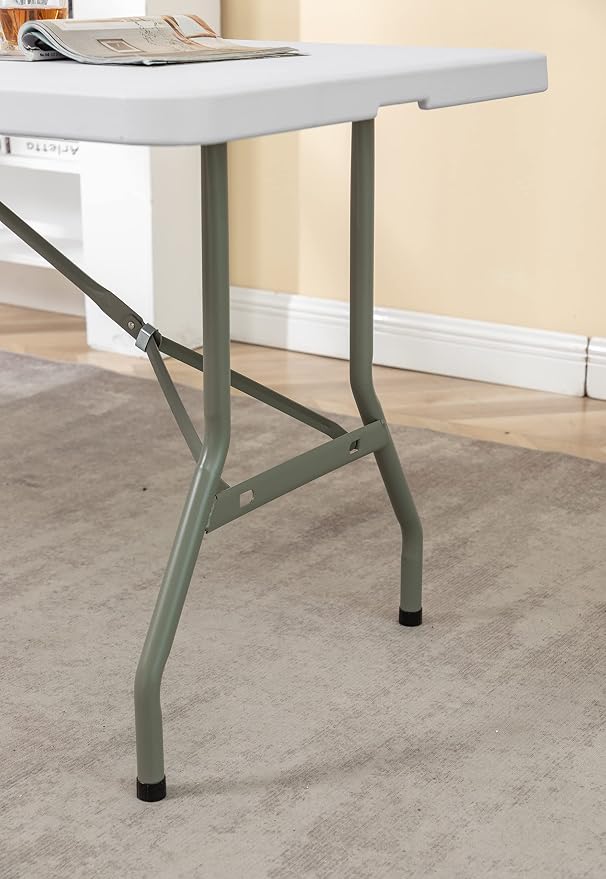 BTEXPERT Set of 10, Fold-in-Half Folding Utility Table 6 Feet 72" x 29.5" Lightweight Portable Carrying Handle Indoor Outdoor Picnic Camping Office Home Party Wedding Event White