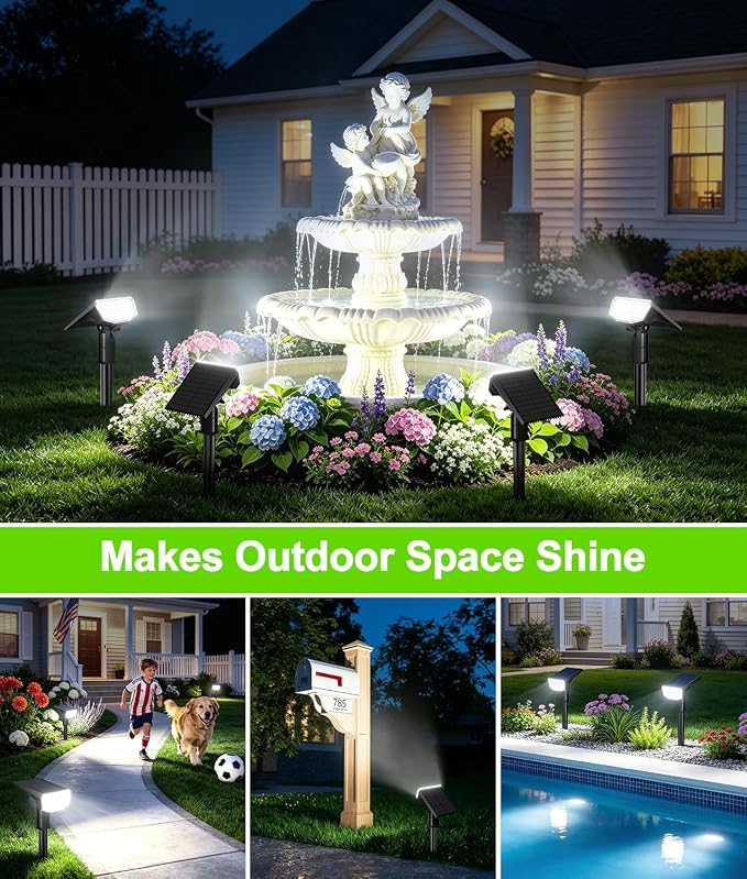 LETMY Solar Spot Lights Outdoor Waterproof IP65, 104 LEDs Outdoor Lights, 2-in-1 Auto On/Off Solar Powered Spotlights, Outdoor Solar Lights for Yard, Garden, Pathway & Wall, 4 Pack, Cool White