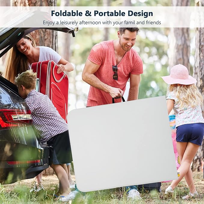 4 Foot Folding Bench Outdoor Dining Table, Portable Picnic Table Fold Up Lightweight Party Tables, 4 Foot Folding Table Outdoor Camping Table, Mesas para Fiestas Beach Table Camp Bench