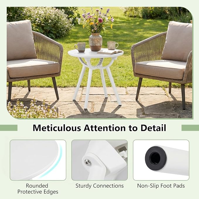 Tangkula Outdoor Side Table, 20" Round Patio Bistro Table, Outside Accent Coffee Table for Poolside, Balcony, Garden, Porch, Lawn (1 Pack,Off-White)
