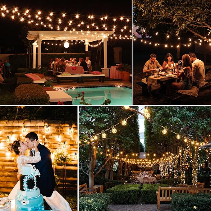 Yusist 100FT Solar String Lights Outdoor Waterproof with Remote, G40 Solar Powered String Lights with 30+2 LED Shatterproof Bulbs, Dimmable Solar Patio Hanging Lights for Outside Backyard Party