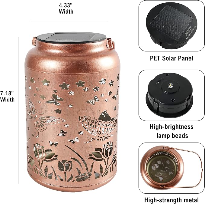 JEJOT Butterfly Solar Lanterns Outdoor Waterproof,Birthday Gift for Women | Gifts for Mom Grandma, Metal Hanging Solar Light for Yard Garden Porch Landscape Deconration-2Pack