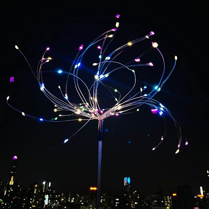 Solar Firework Lights, 2 Pack 120 LEDs 2 Lighting Modes Solar Garden Lights Outdoor Waterproof for Yard Patio Walkway Pathway Party Wedding Christmas Decorative - Colorful