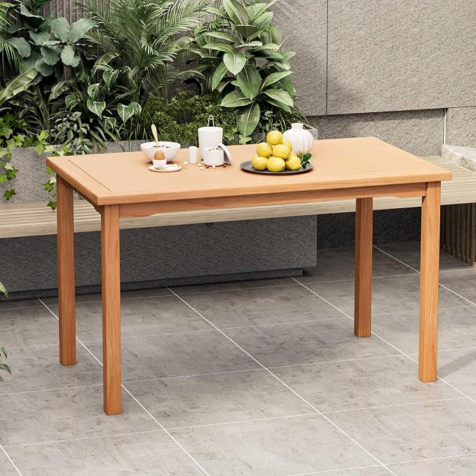 Giantex Patio Rectangle Dining Table, 49” x 27.5” Indonesian Teak Wood Outdoor Table with Spacious Slatted Tabletop for 6 Person, Indoor Outdoor Dining Table for Backyard, Poolside, Front Porch