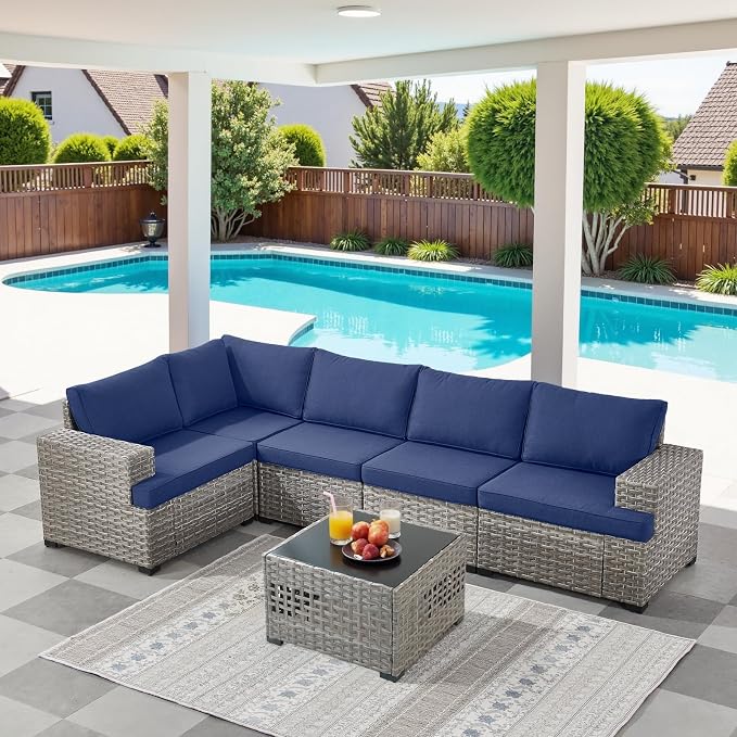 Belord 2 Piece Wicker Outdoor Loveseat with Coffee Table, 10" Wide Armrest Patio Loveseat Sofa Furniture Set for Patio Porch Deck Balcony