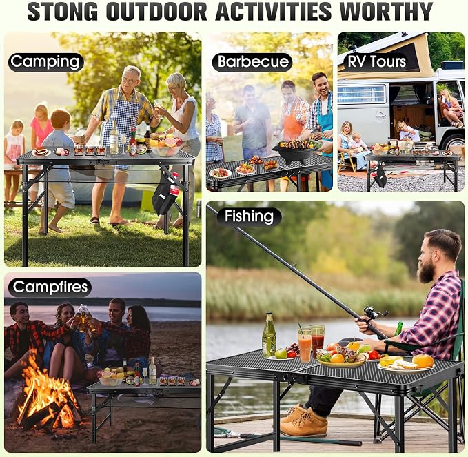 Ciavca Upgraded Folding Grill Table - Metal Portable Camping Table, 3 Height Adjustable Max 28", Lightweight Foldable for Outside BBQ 24"x15.8"