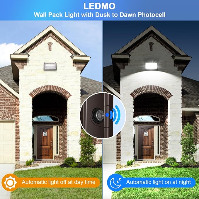 ledmo 150W Wall Pack Lights Outdoor with Photocell Dusk to Dawn 4 Pack | 5000K 21000LM LED Security Light IP65 Commercial Exterior Lighting Fixture 100-277V Equivalent for Backyard Parking