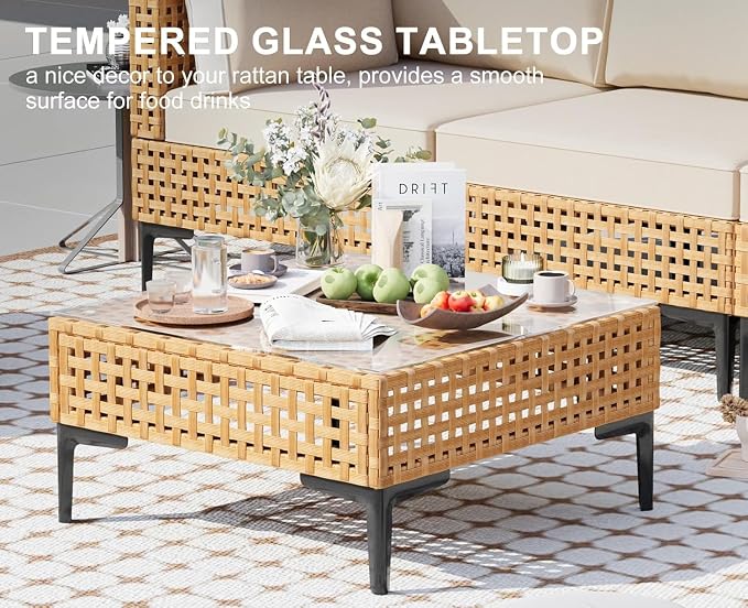 Patio Furniture Set 9 Piece Large Modular Outdoor Sectional Free Combination Outdoor Furniture with Thick Cushion All Weather Wicker Boho Patio Conversation Sets for Porch, Deck