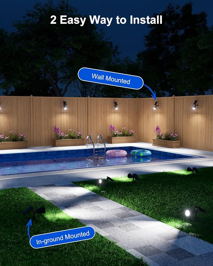 FALOVE Solar Spot Lights Outdoor Waterproof for Flag, Palm Tree, Pole, Sign, Statue, Mailbox, Bright LED Outside Landscape Flood Spotlights for Accent Uplighting Yard, Garden, House, Backyard, Patio