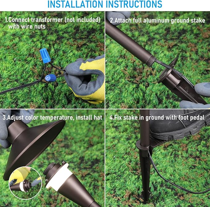 LEONLITE 6-Pack 5CCT Low Voltage LED Pathway Lights, Hat Shape Head | 12-24V AC/DC, IP65, Landscape Path Lights, for Walkway Yard Garden, 1800/2700/3000/4000/5000K, Oil Rubbed Bronze, Aluminum