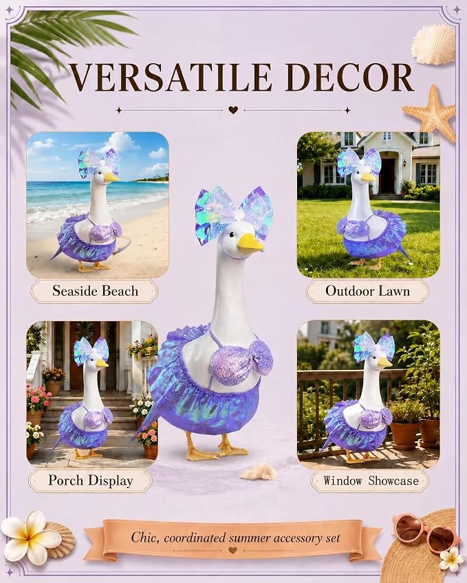 Lawn Goose Outfit Bikini Costume Set, Summer Porch Goose Outfit With Headband Sequin Top Ruffle Skirt Clothes, Fits Standard 23 Inch Porch Goose Statue, Outdoor Garden Yard Decor (Iridescent Purple)