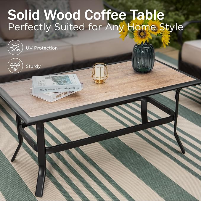 PHI VILLA Outdoor Patio Furniture Set,Premium Rattan Wicker Metal Patio Conversation Sets for Backyard w/Coffee Table, Seat Cushions
