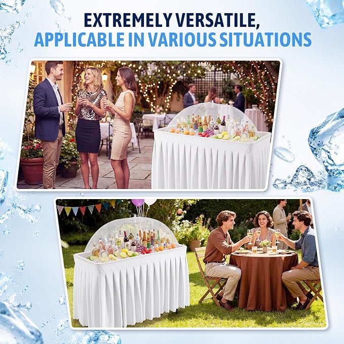 46 Inch Folding Ice Cooler Table with Matching Skirt and Extra Large Mesh Food Cover Plastic Portable Ice Table to Keep Drinks Cool for Party Picnic BBQ Camping Fishing