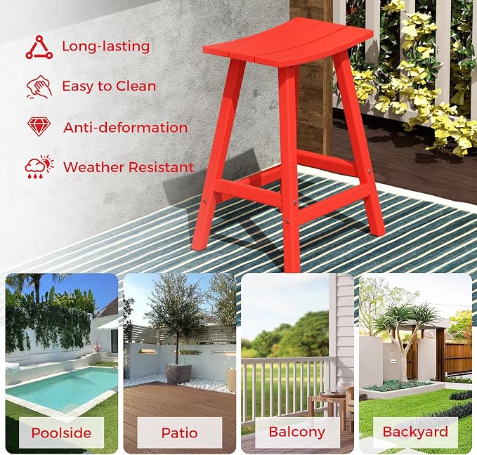 Costaelm Outdoor Bar Table, 37" Counter Height Round Patio Cocktail Table Set for Deck, Backyard, Garden, Red