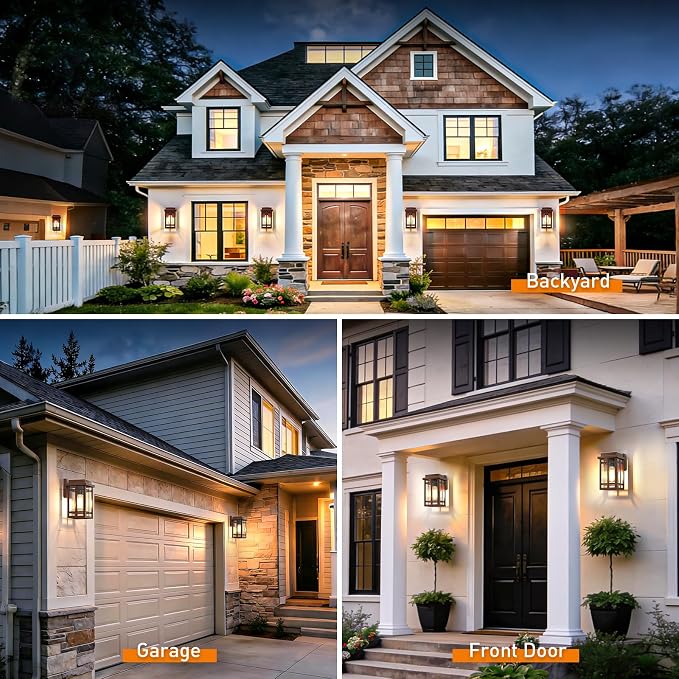9.76'' Outdoor Wall Light Fixtures 2 Packs, Porch Lights Lantern | Waterproof Exterior Modern Brown Wall Mount Lighting, Anti-Rust E26 Outside Scones for House Front Door Garage, 2 Packs
