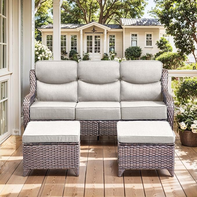 HUMMUH 10-Piece Wicker Patio Set with Swivel Rockers, Sofa and Fire Pit | 6 in Olefin cushions, PE wicker, metal frames, 50,000 BTU gas fire pit, for porch, deck, and backyard