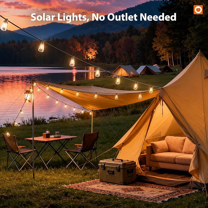 addlon 72FT Solar String Lights Waterproof with Remote & USB, Patio Lights | Solar Powered with Dimmable LED Shatterproof Bulbs, Outdoor Lighting for Camping Backyard Garden