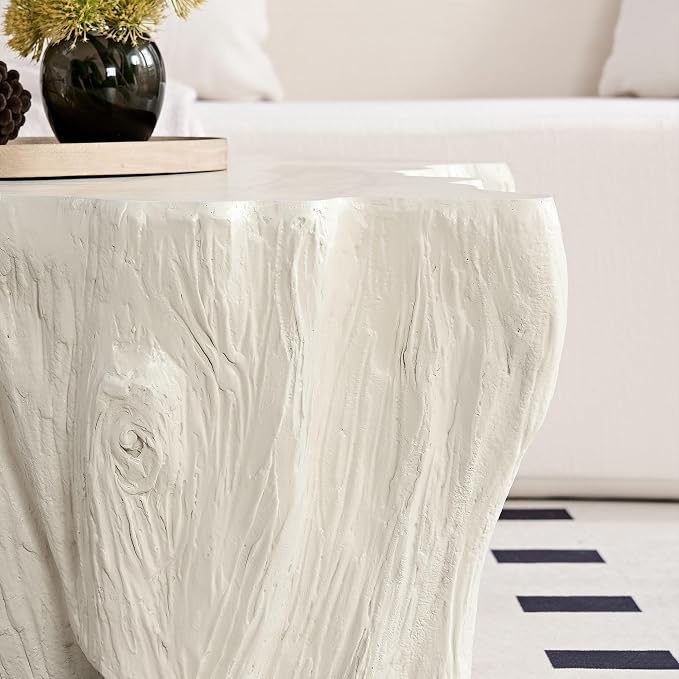 48.62'' Irregular Coffee Table Faux Stone Coffee Table for Living Room Modern Concrete Coffee Tables with Cement Live Edge Indoor Outdoor Center Tables No Assembly, Beige